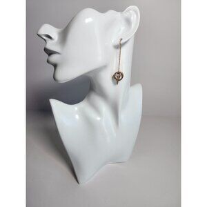 Signed Swarovski Rose Gold-Tone Plated Drop Earrings With Crystal Pavé & Interlo